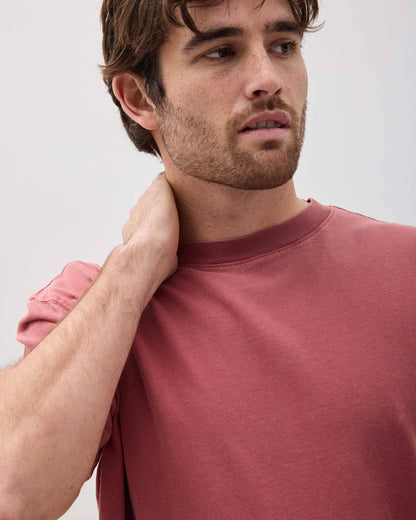 Mens Relaxed Short Sleeve Tee - Pigment Dye Jersey - Marsala