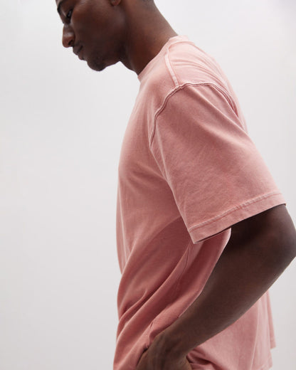 Mens Relaxed Short Sleeve Tee - Pigment Dye Jersey - Pink Sands