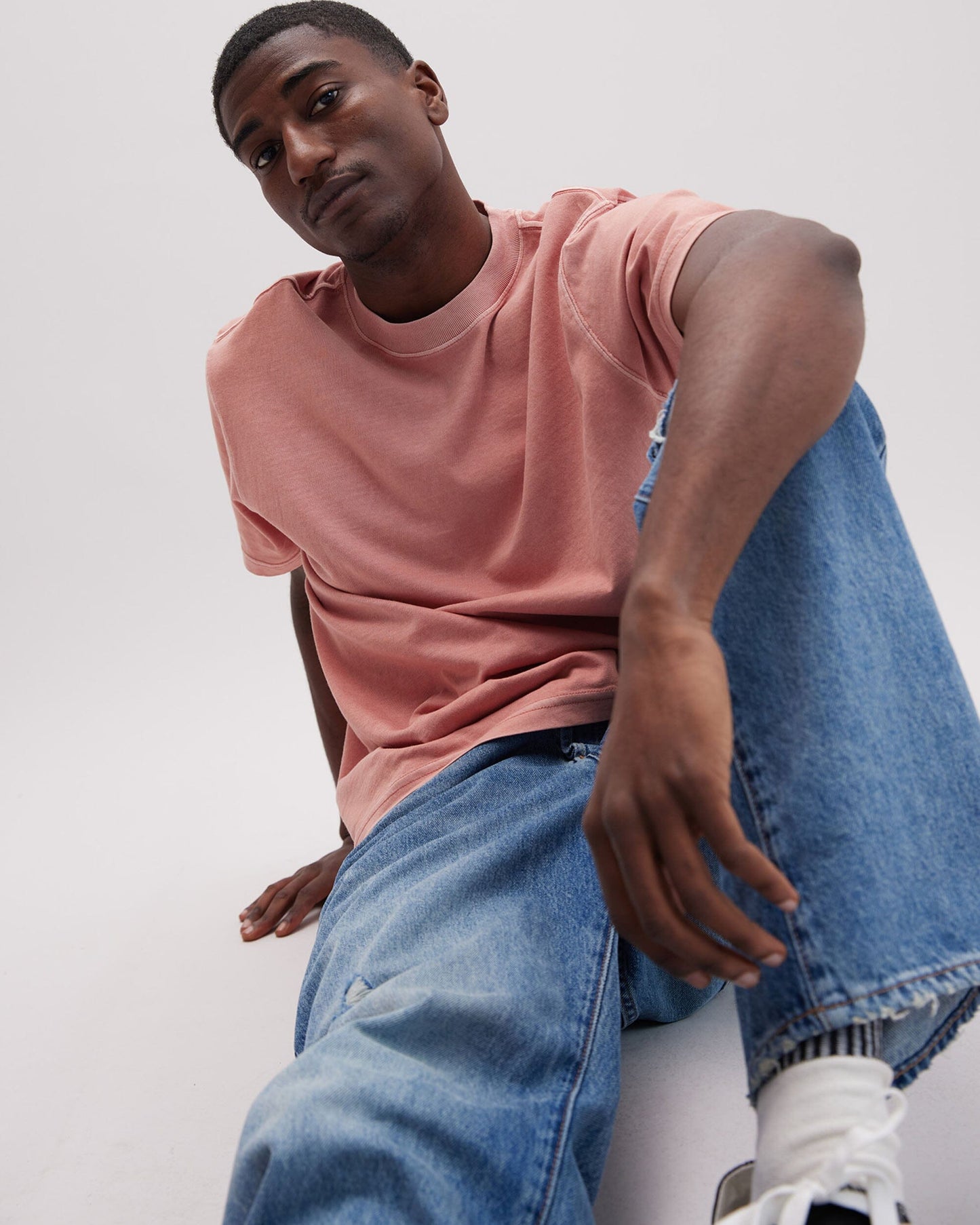 Mens Relaxed Short Sleeve Tee - Pigment Dye Jersey - Pink Sands