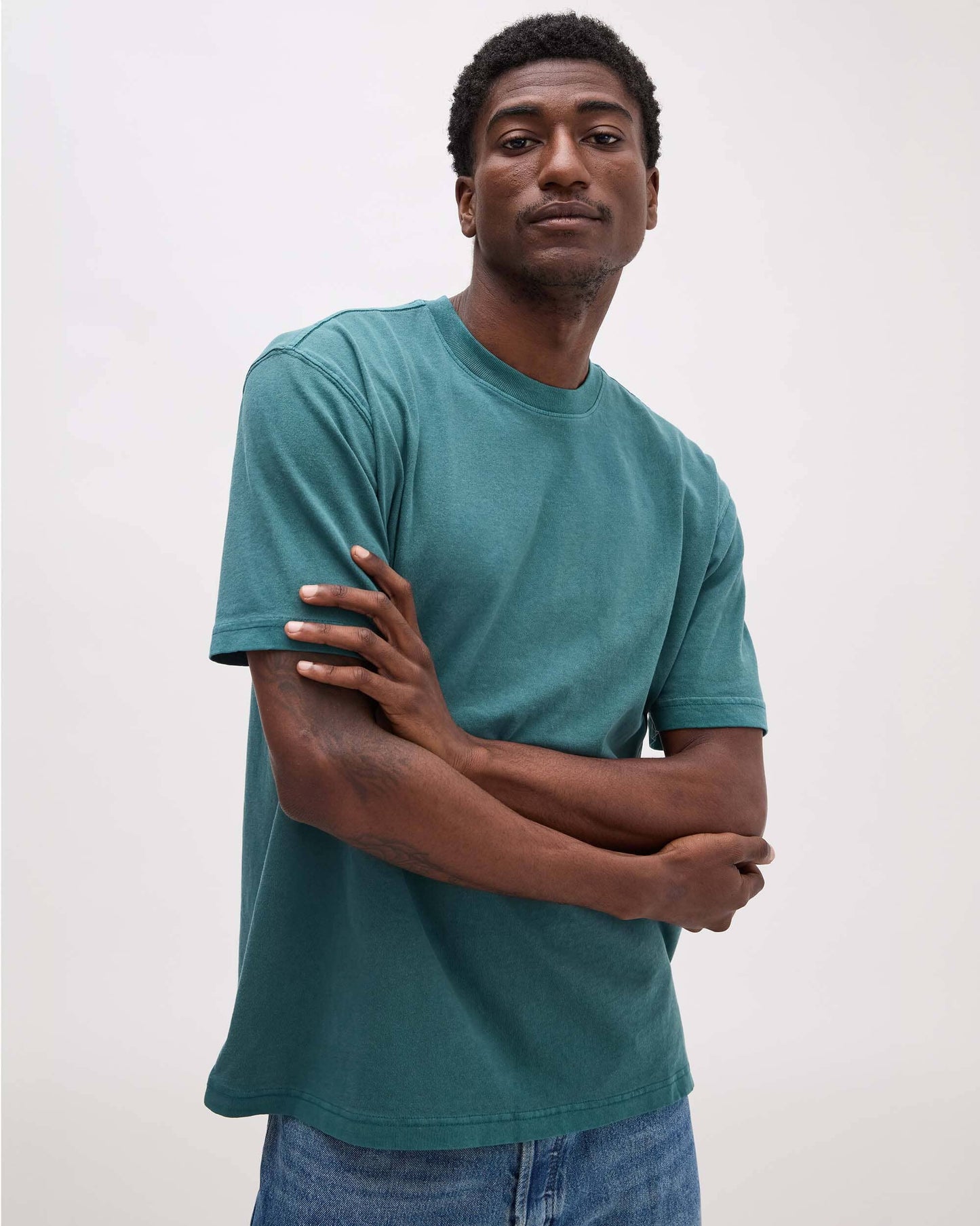 Mens Relaxed Short Sleeve Tee - Pigment Dye Jersey - Rainforest
