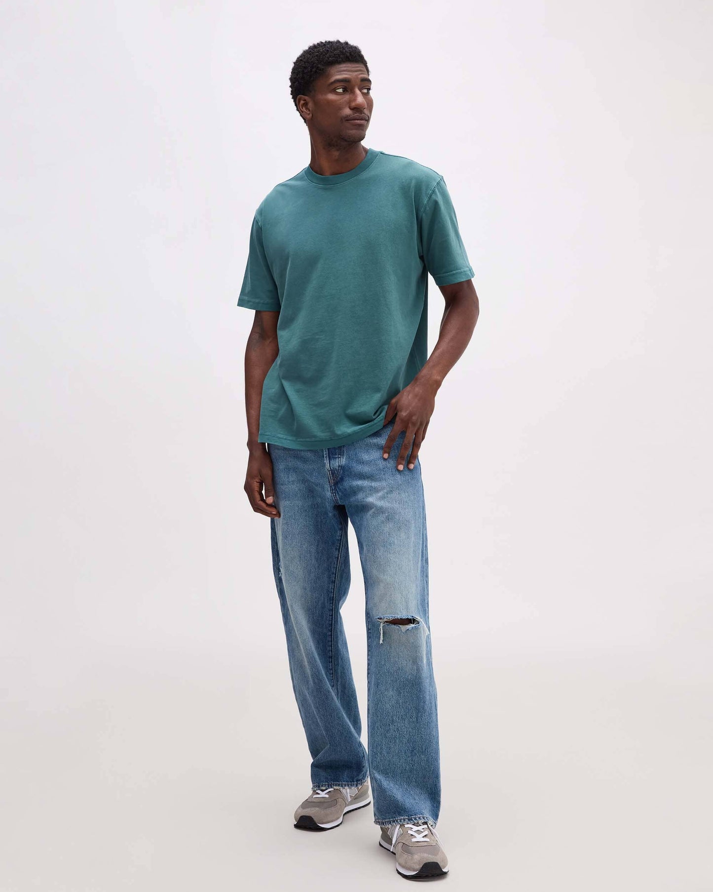 Mens Relaxed Short Sleeve Tee - Pigment Dye Jersey - Rainforest