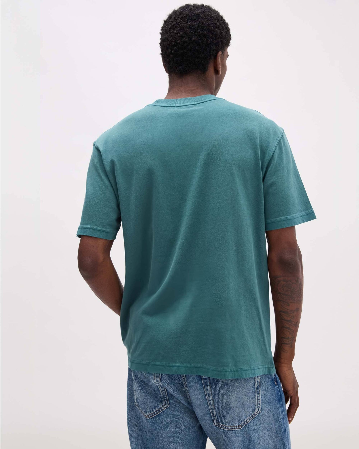 Mens Relaxed Short Sleeve Tee - Pigment Dye Jersey - Rainforest