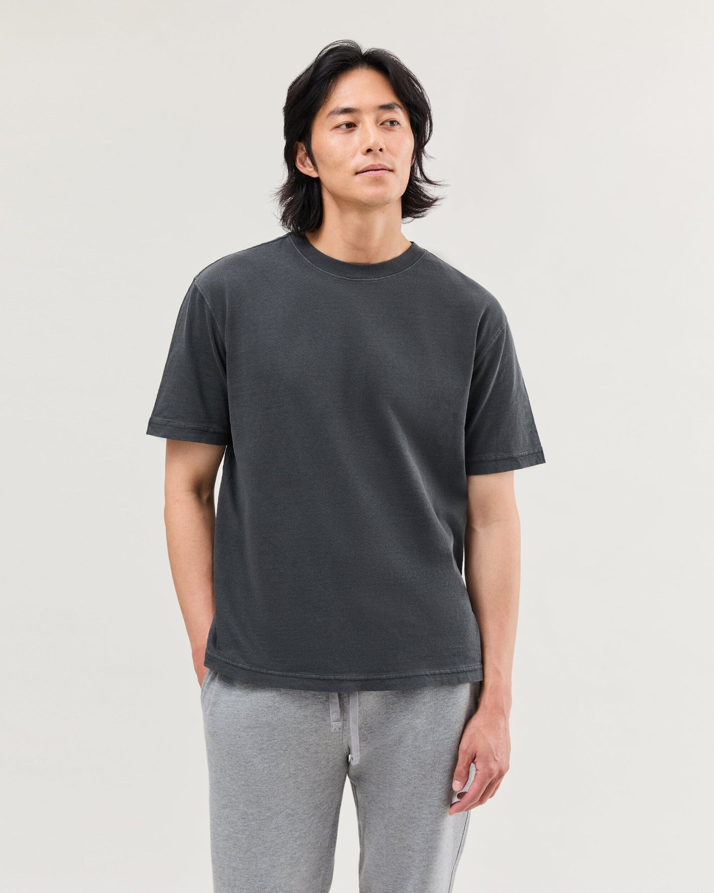 Mens Relaxed Short Sleeve Tee - Pigment Dye Jersey - Stretch Limo
