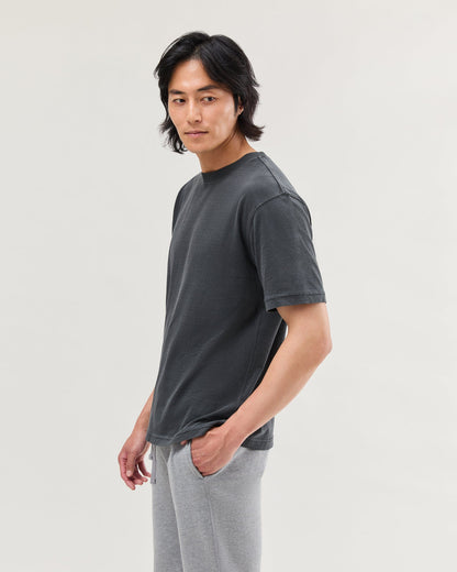 Mens Relaxed Short Sleeve Tee - Pigment Dye Jersey - Stretch Limo