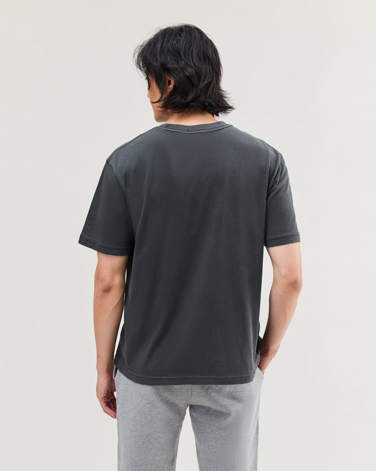 Mens Relaxed Short Sleeve Tee - Pigment Dye Jersey - Stretch Limo