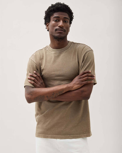 Mens Relaxed Short Sleeve Tee - Pigment Dye Jersey - Warm Grey