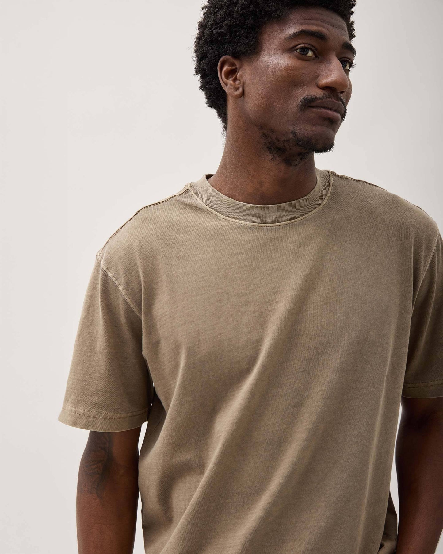 Mens Relaxed Short Sleeve Tee - Pigment Dye Jersey - Warm Grey