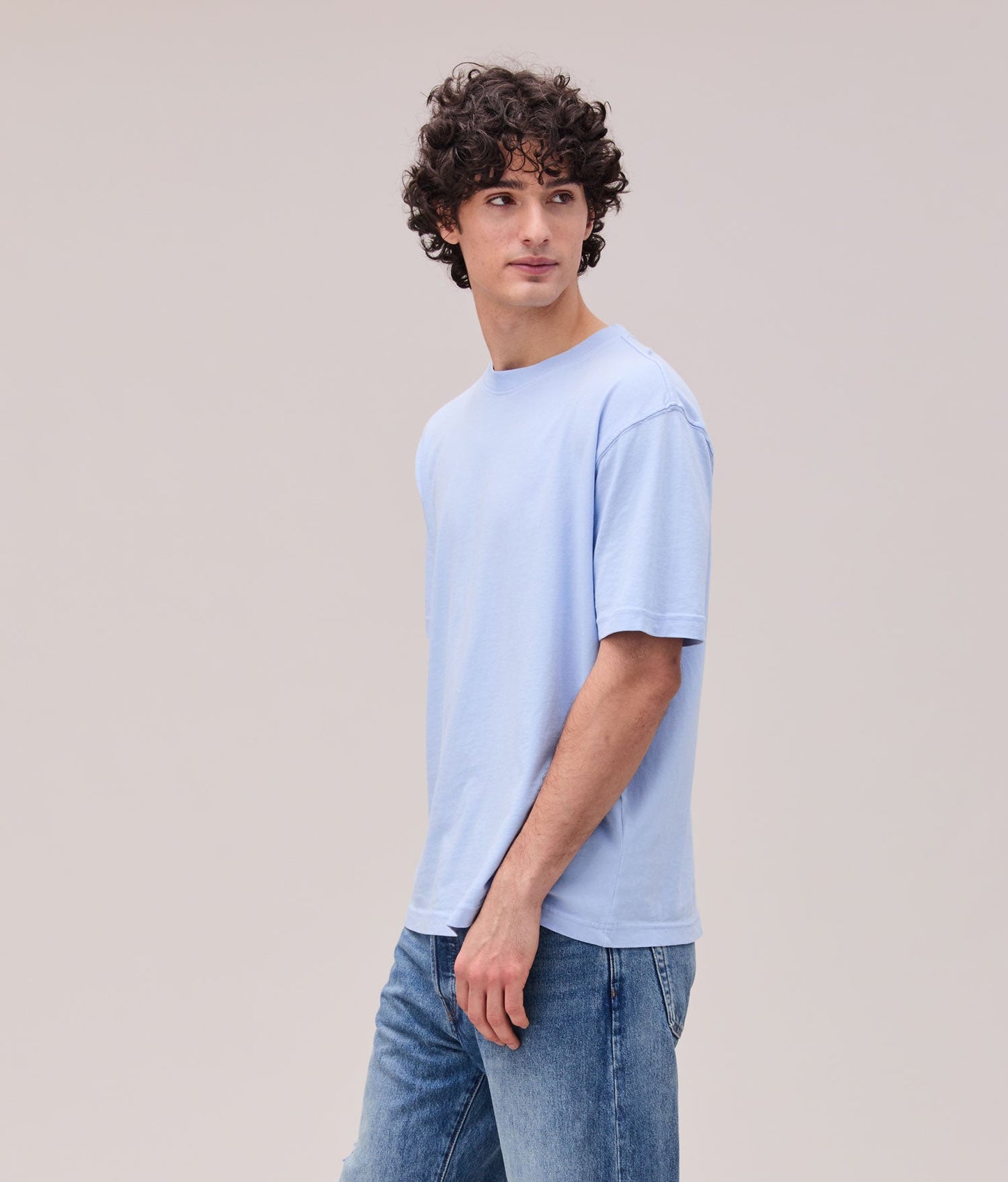 Mens Relaxed Short Sleeve Tee - Pigment Dye Jersey - Chambray Blue