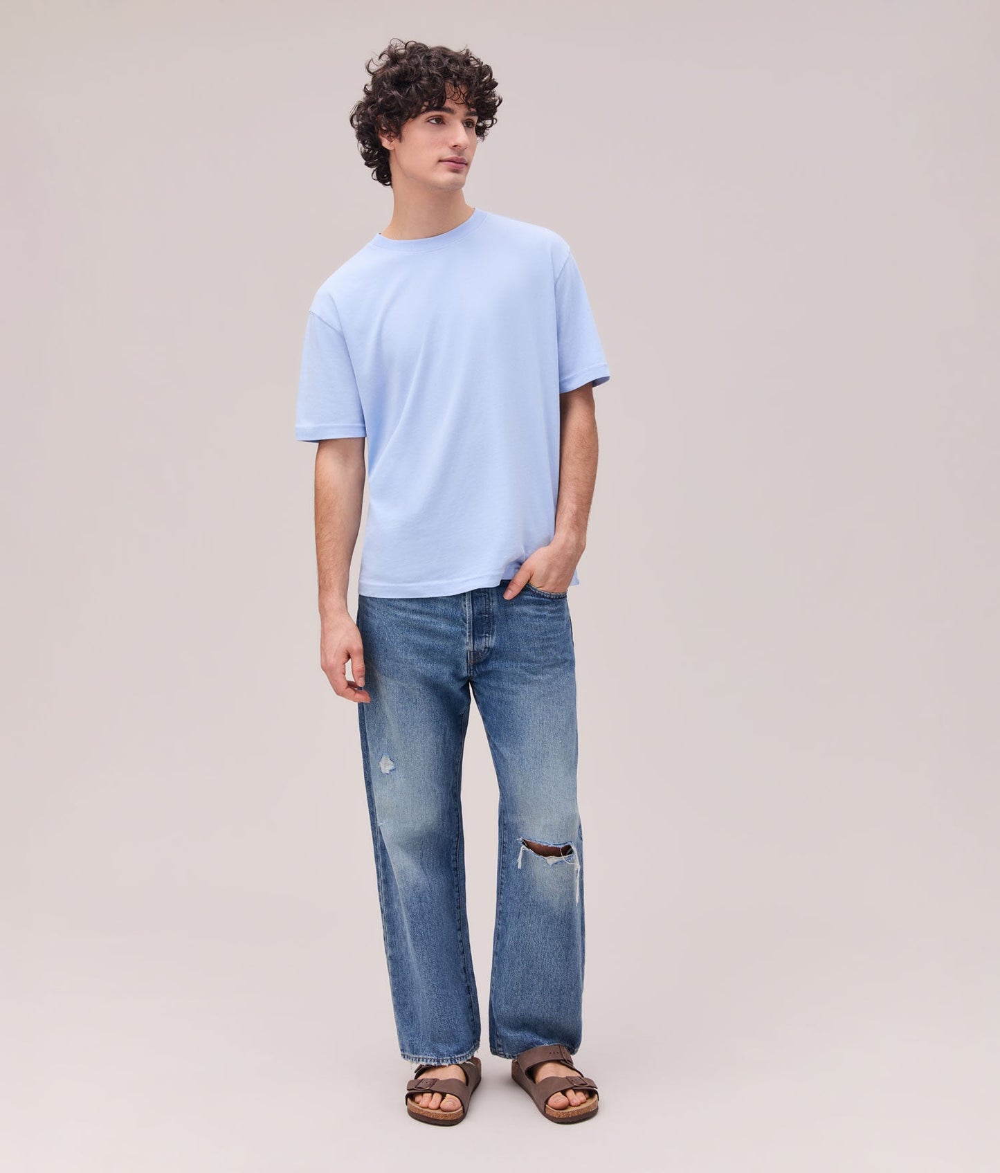 Mens Relaxed Short Sleeve Tee - Pigment Dye Jersey - Chambray Blue