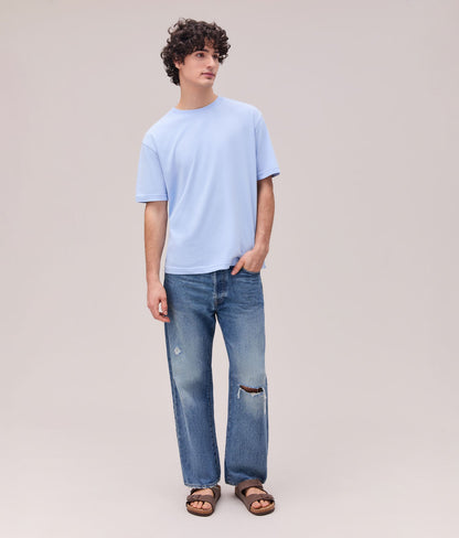 Mens Relaxed Short Sleeve Tee - Pigment Dye Jersey - Chambray Blue