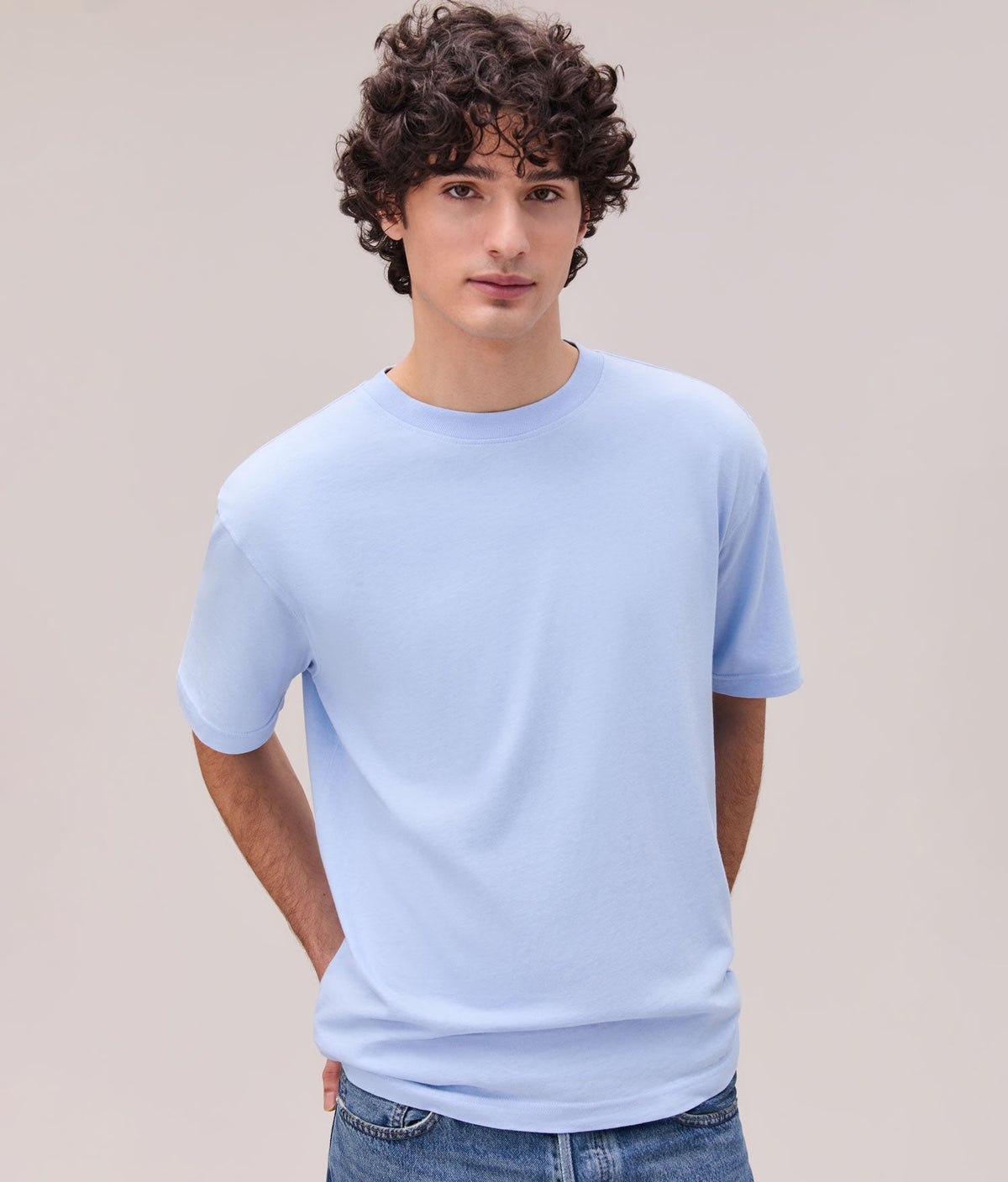 Mens Relaxed Short Sleeve Tee - Pigment Dye Jersey - Chambray Blue