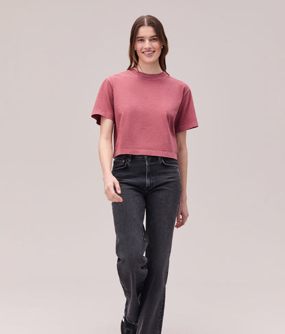 Womens Relaxed Crop Tee - Pigment Dye Jersey - Marsala