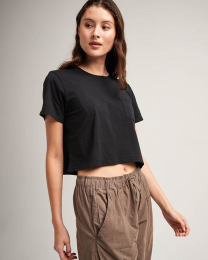 Womens Pima Boxy Crop Tee - Pima Cotton Jersey - Black