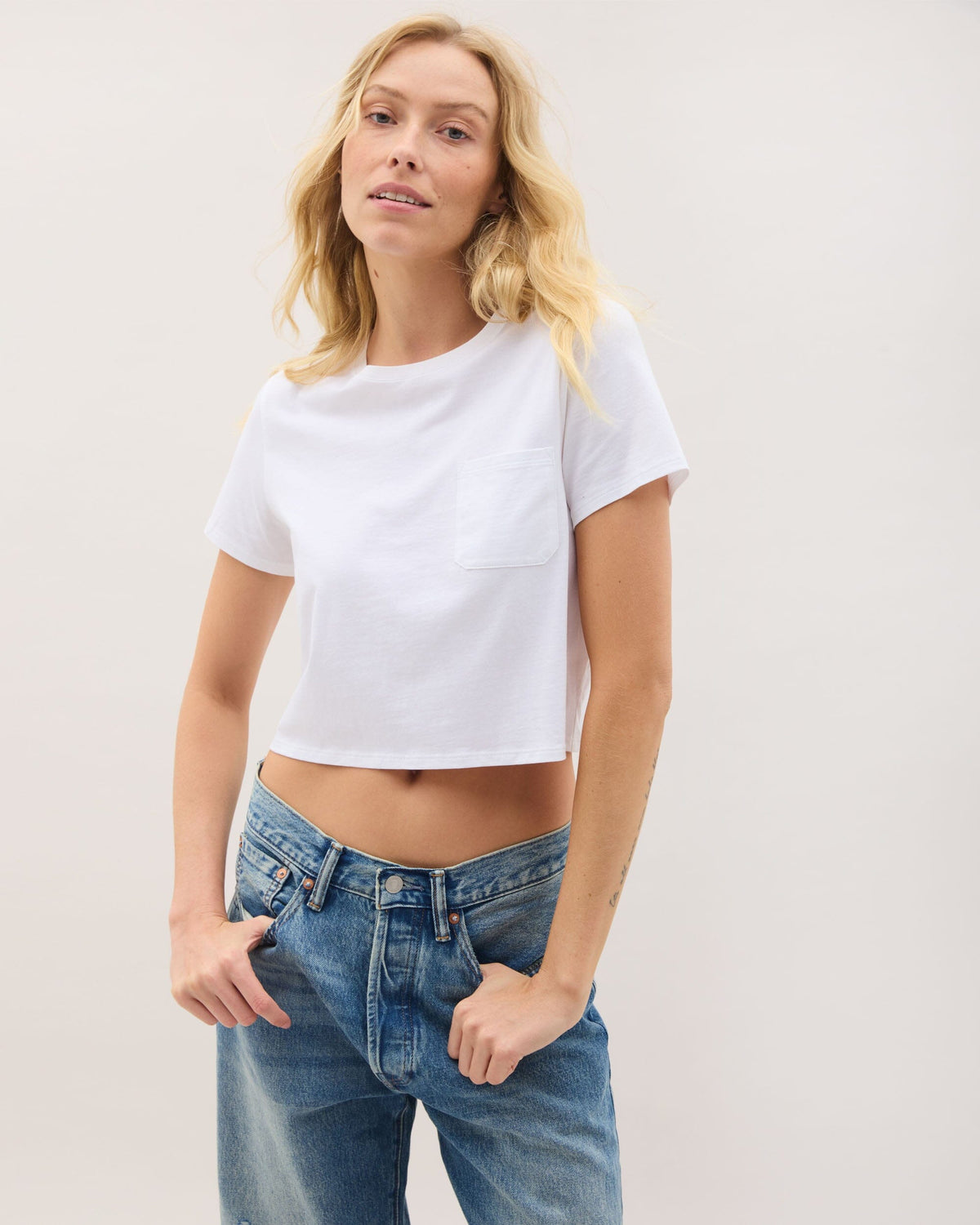 Womens Pima Boxy Crop Tee - Pima Cotton Jersey - White