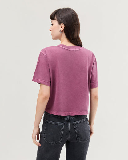 Womens Relaxed Crop Tee - Pigment Dye Jersey - Burgundy