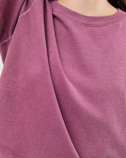 Womens Relaxed Crop Tee - Pigment Dye Jersey - Burgundy