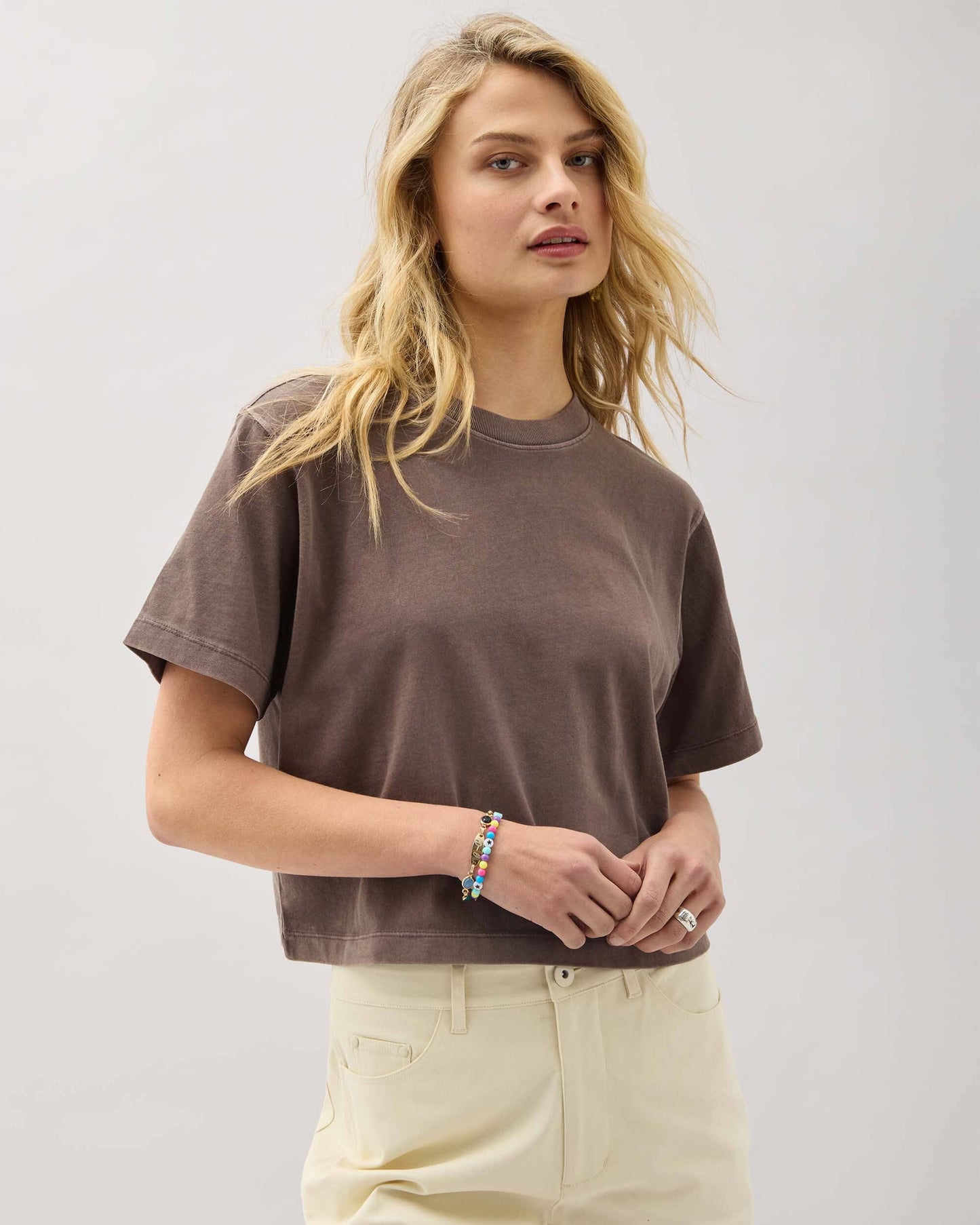 Womens Relaxed Crop Tee - Pigment Dye Jersey - Mole