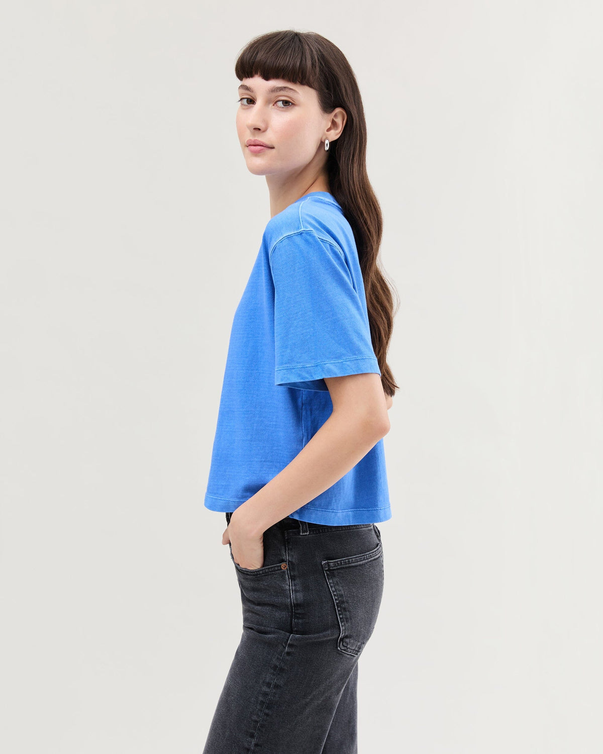 Womens Relaxed Crop Tee - Pigment Dye Jersey - Pop Blue