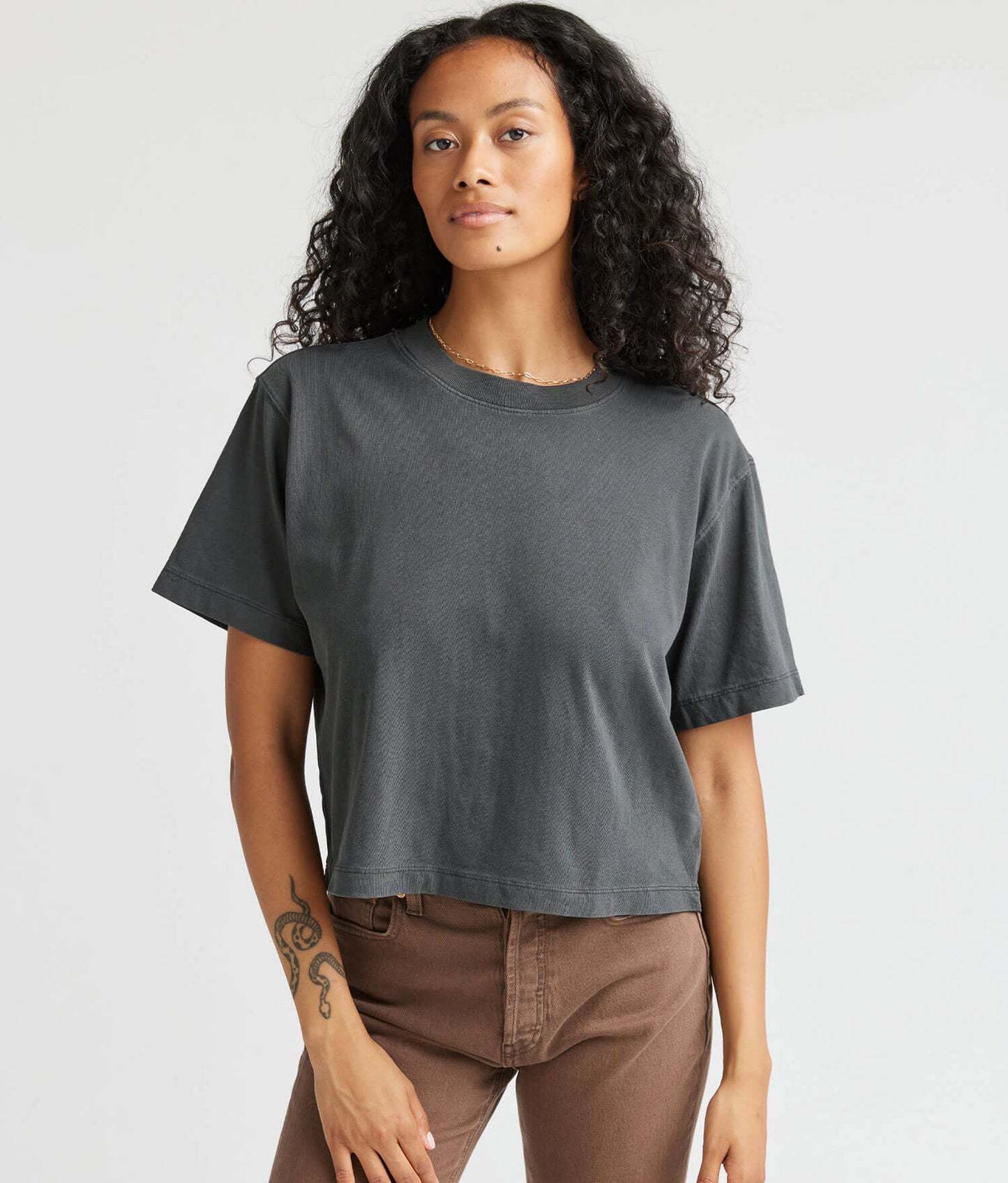 Womens Relaxed Crop Tee - Pigment Dye Jersey - Stretch Limo