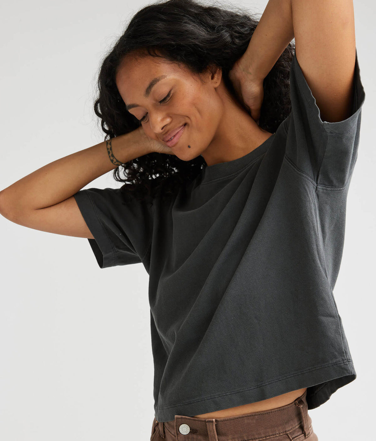 Womens Relaxed Crop Tee - Pigment Dye Jersey - Stretch Limo
