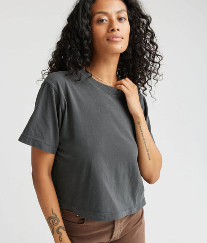 Womens Relaxed Crop Tee - Pigment Dye Jersey - Stretch Limo