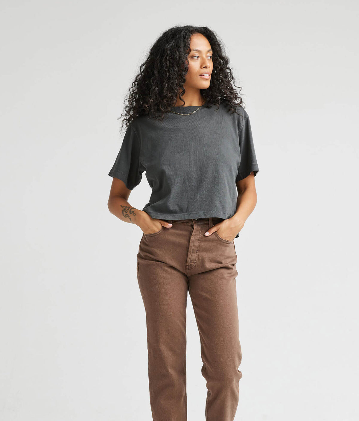 Womens Relaxed Crop Tee - Pigment Dye Jersey - Stretch Limo