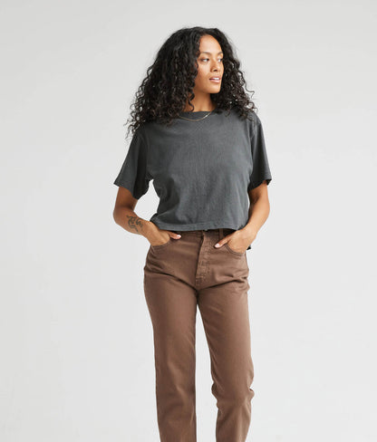 Womens Relaxed Crop Tee - Pigment Dye Jersey - Stretch Limo