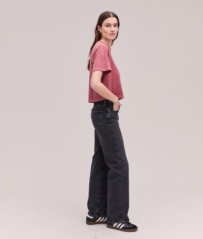 Womens Relaxed Crop Tee - Pigment Dye Jersey - Marsala