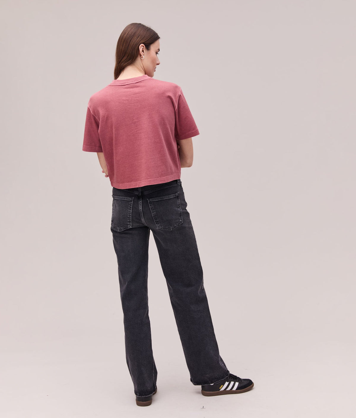 Womens Relaxed Crop Tee - Pigment Dye Jersey - Marsala