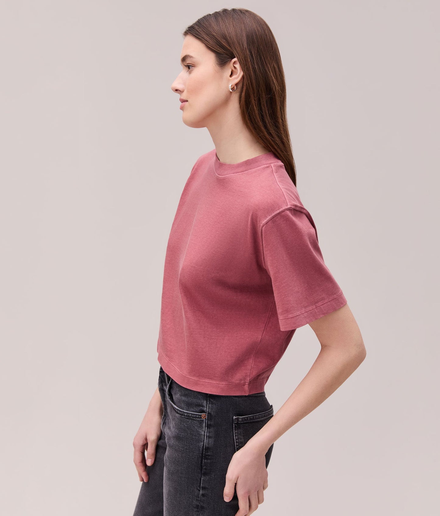 Womens Relaxed Crop Tee - Pigment Dye Jersey - Marsala