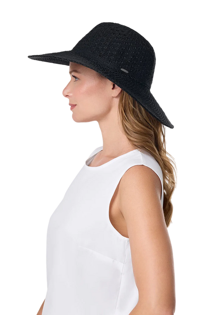 Coolibar Perla Packable Wide Brim Hat UPF 50+ - Black