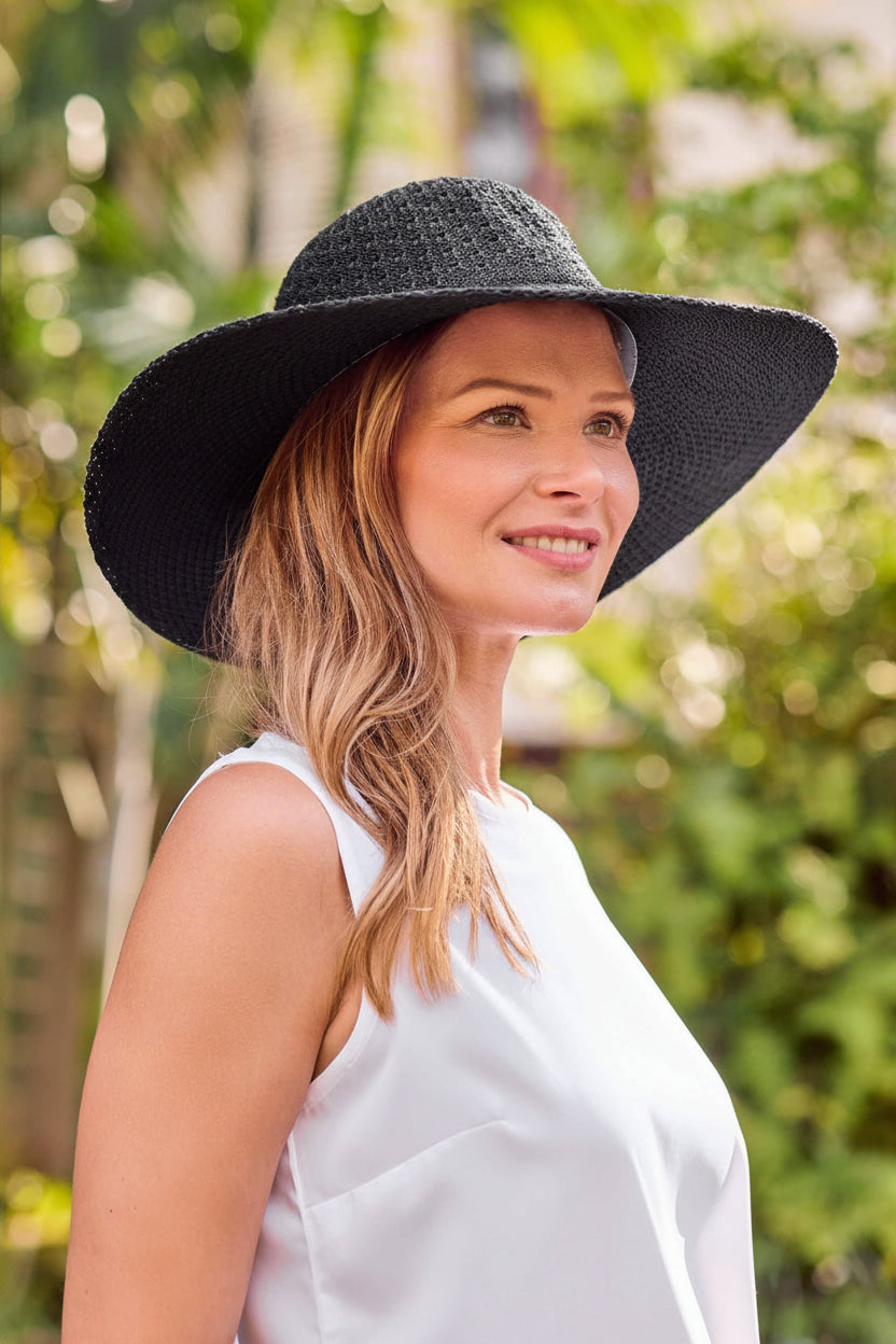 Coolibar Perla Packable Wide Brim Hat UPF 50+ - Black