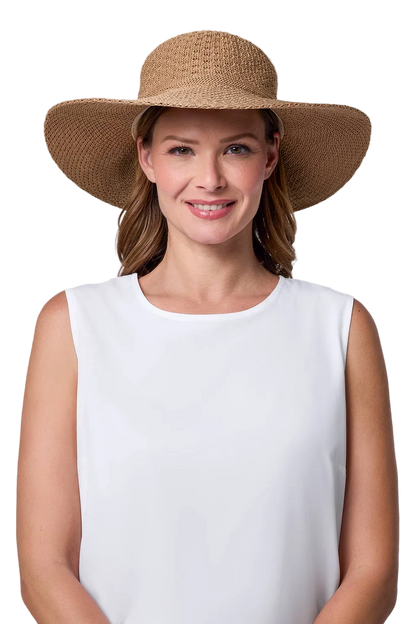 Coolibar Perla Packable Wide Brim Hat UPF 50+ - Tan