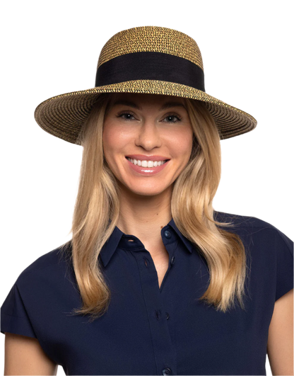 Coolibar Clara Asymmetrical Sun Hat UPF 50+ - Coffee Multi