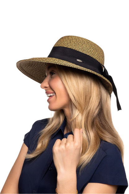 Coolibar Clara Asymmetrical Sun Hat UPF 50+ - Coffee Multi