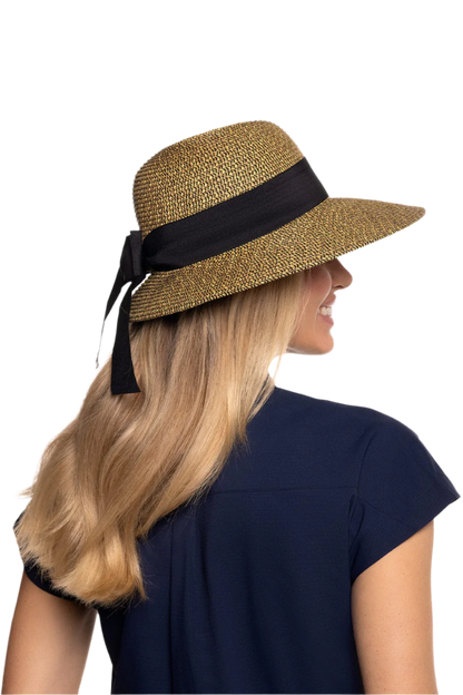Coolibar Clara Asymmetrical Sun Hat UPF 50+ - Coffee Multi