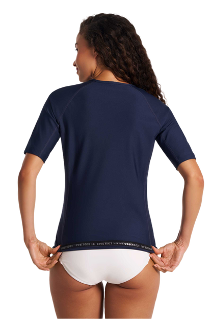 Coolibar Women's Hightide Short Sleeve Swim Shirt UPF 50+ - Navy