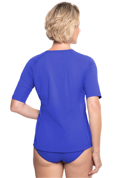 Coolibar Women's Hightide Short Sleeve Swim Shirt UPF 50+ - Baja Blue