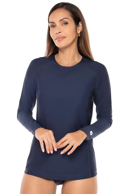 Coolibar Women's Hightide Long Sleeve Swim Shirt UPF 50+ - Navy
