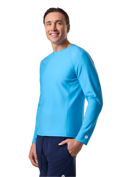 Coolibar Men's Hightide Lite Long Sleeve Shirt - Malibu Blue