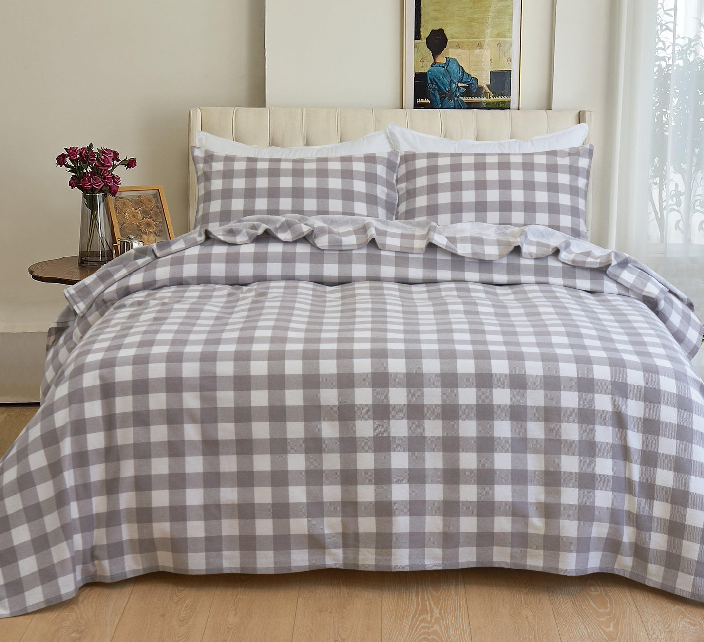 Elegant Comfort Buffalo Checkered Pattern - 100% Turkish Cotton Flannel, 4-Piece Flannel Sheet Set