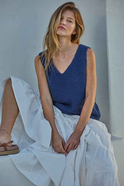By Together Cotton V-Neck Sleeveless Knit Sweater Vest - Navy