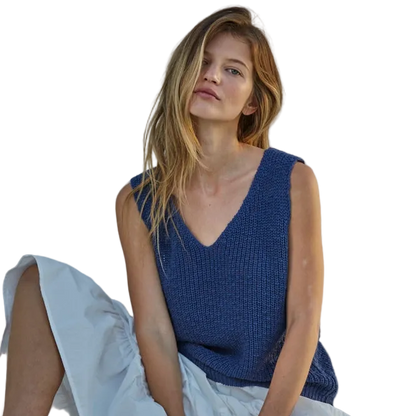 By Together Cotton V-Neck Sleeveless Knit Sweater Vest - Navy