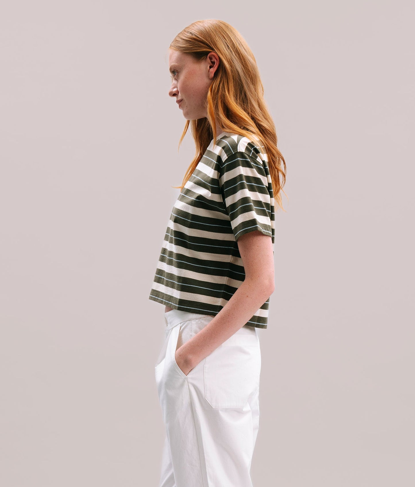 Womens Recycled Stripe Tee - Recycled Jersey - Surplus Green Stripe