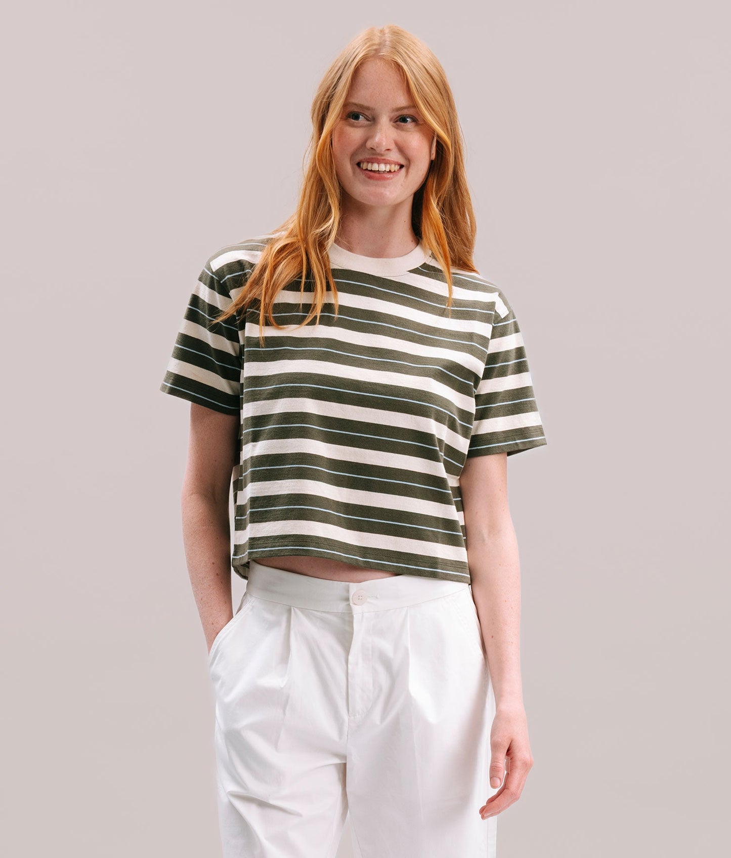 Womens Recycled Stripe Tee - Recycled Jersey - Surplus Green Stripe