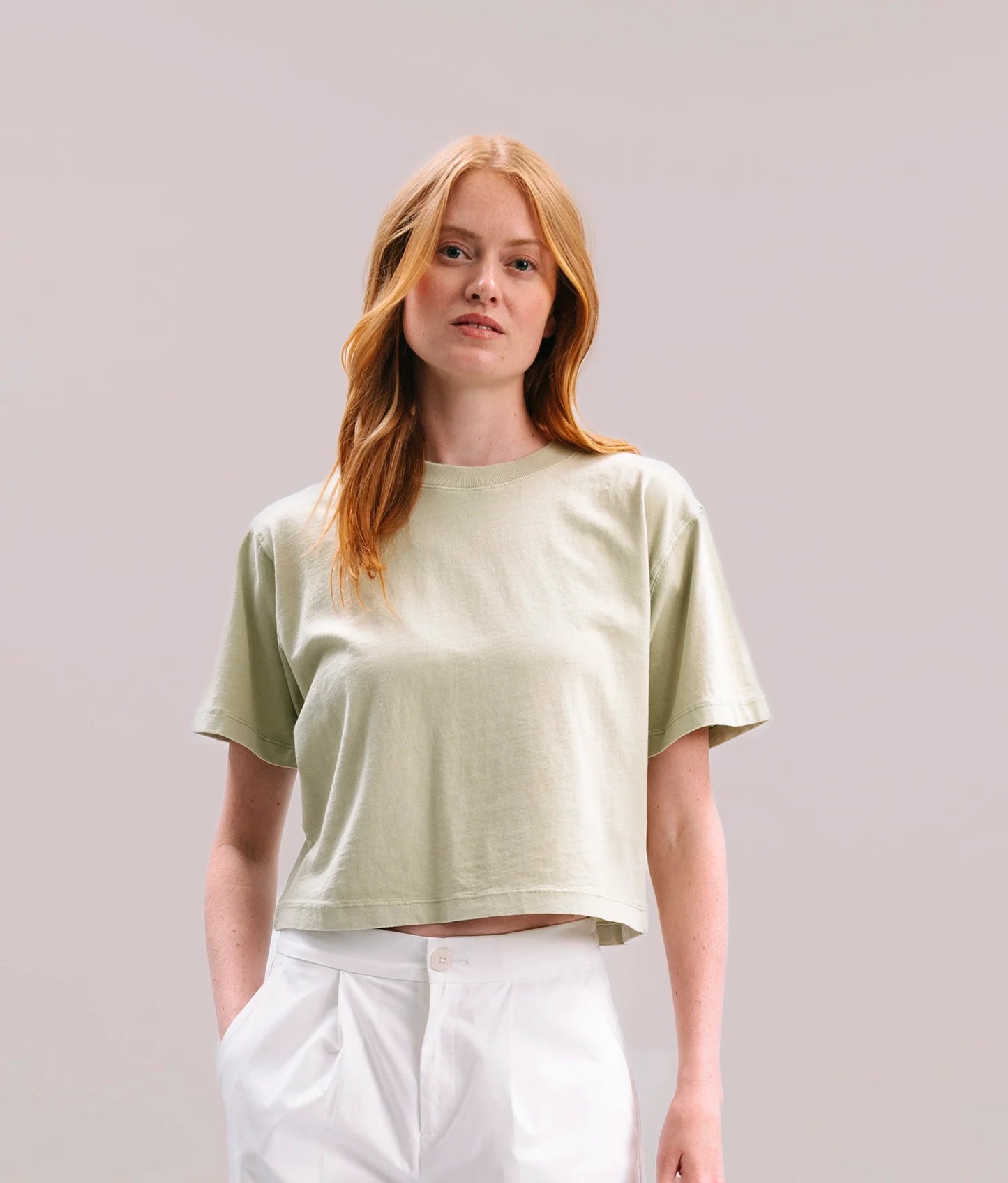 Womens Relaxed Crop Tee - Pigment Dye Jersey - Aloe