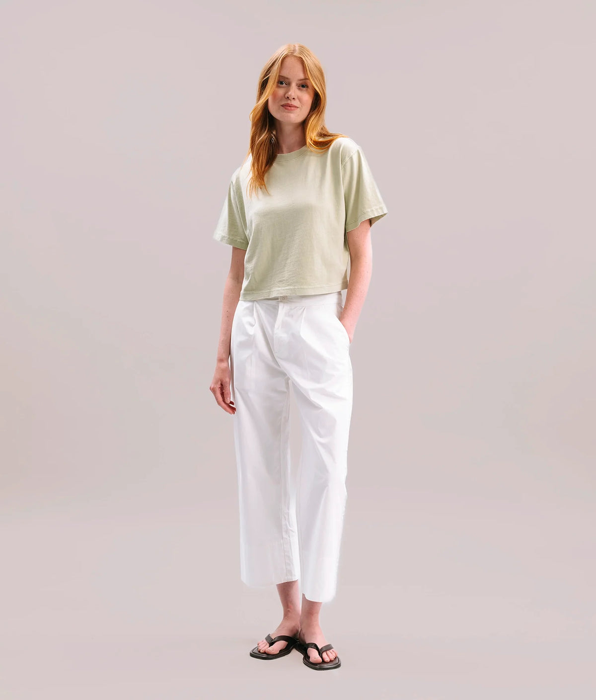 Womens Relaxed Crop Tee - Pigment Dye Jersey - Aloe