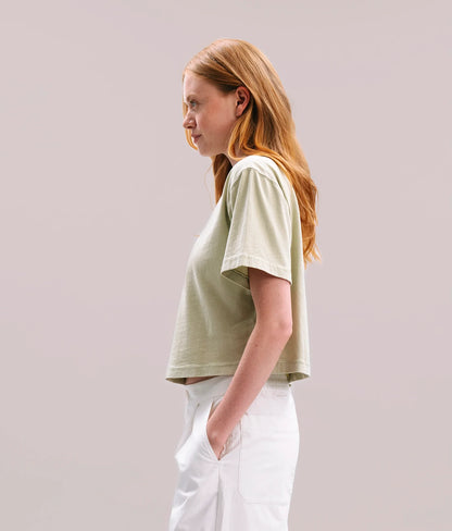 Womens Relaxed Crop Tee - Pigment Dye Jersey - Aloe