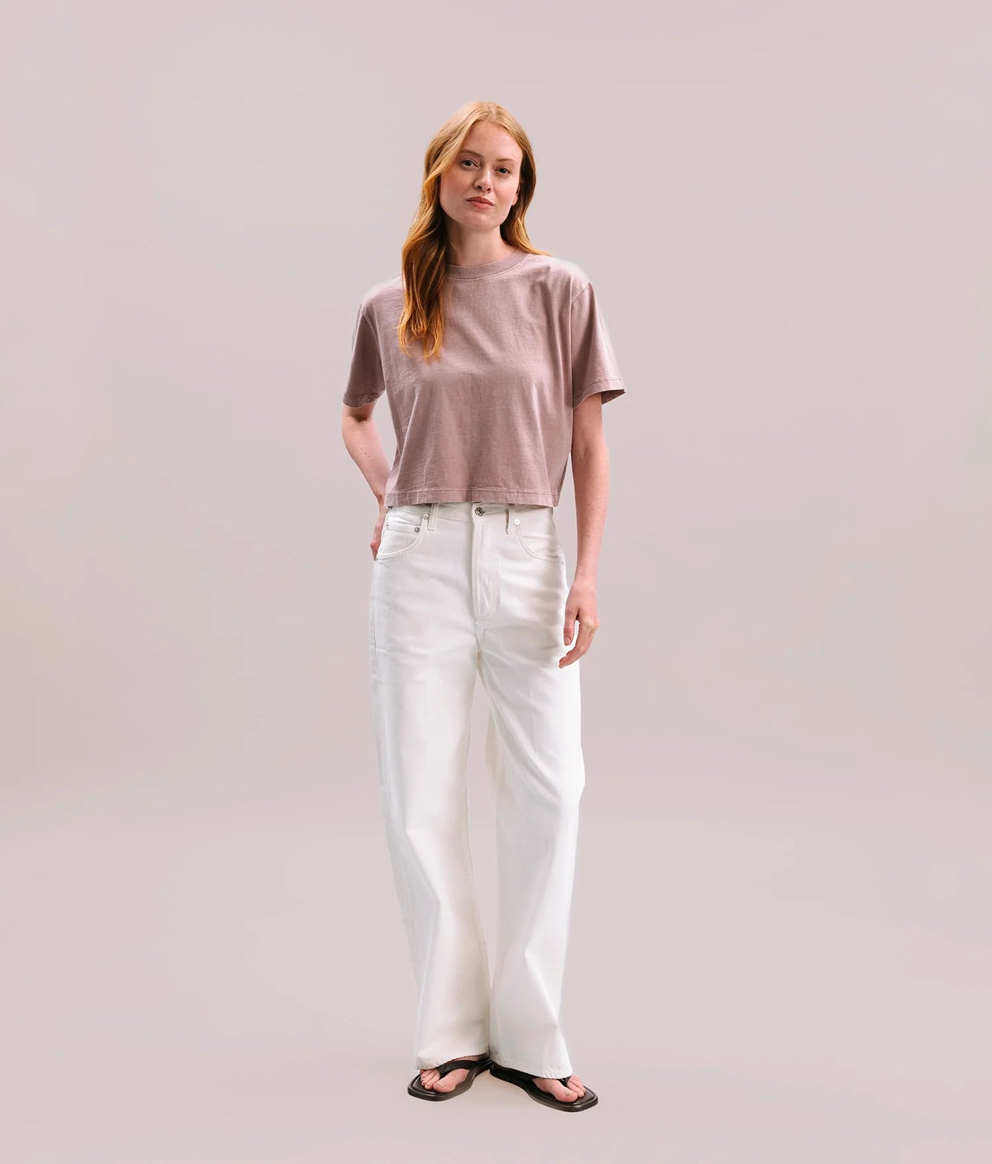 Womens Relaxed Crop Tee - Pigment Dye Jersey - Soft Mauve