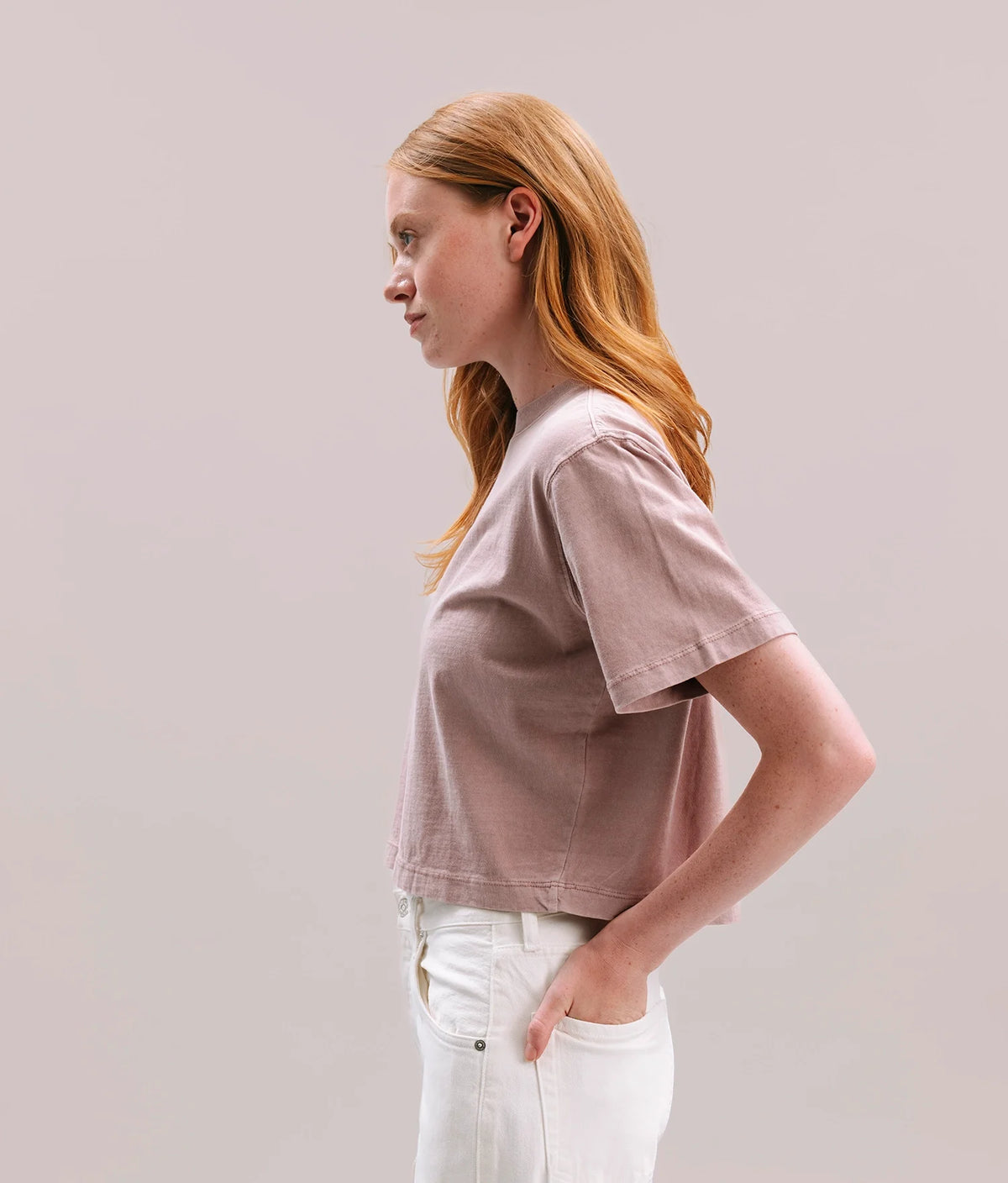 Womens Relaxed Crop Tee - Pigment Dye Jersey - Soft Mauve